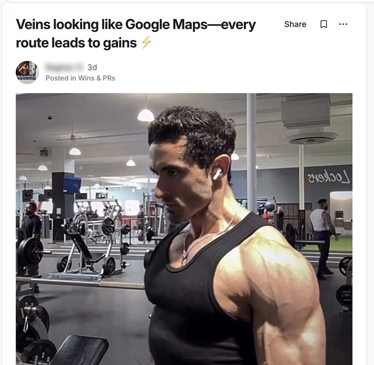 Community post from a member sharing gym progress